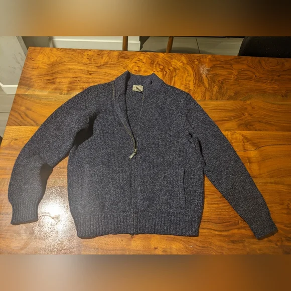 L.L. Bean - 100% Lambswool Ragg Wool Zip-Front Cardigan SweaterNavySmall